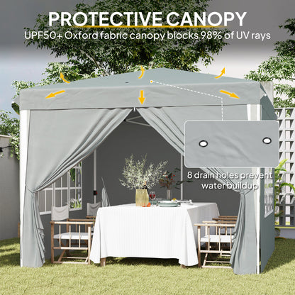 10' x 10' Pop-Up Canopy Tent with Sidewalls, Height-Adjustable, Carry Bag Included, for Outdoor, Garden, Patio, Light Gr
