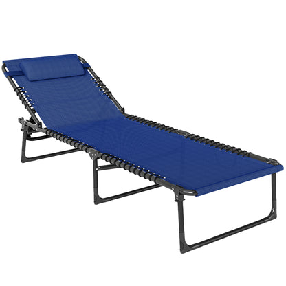 Outdoor Folding Lounge Chair, 4-Level Adjustable Chaise Lounge, Tanning Chair Beach Bed Reclining Lounger Cot for Campin