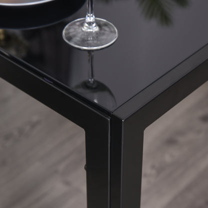5-Piece Rectangular Glass Kitchen Table and Chairs with Metal Frame and Faux Leather Upholstery for Dining Room, Black