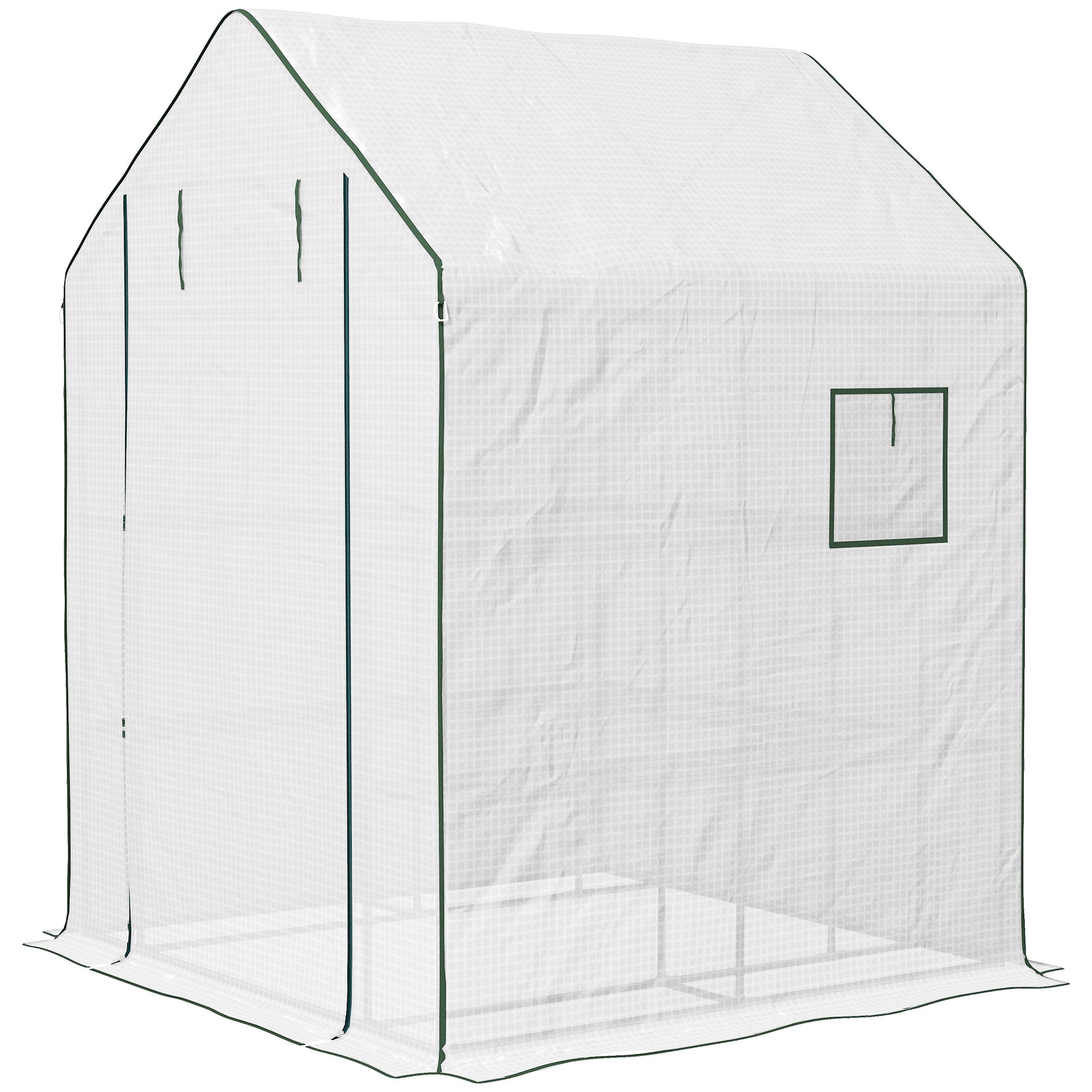 Portable Greenhouse, Walk-In Small Outdoor Green House with 2 Tier U-Shaped Flower Rack Shelves, 4.6' x 4.7', White