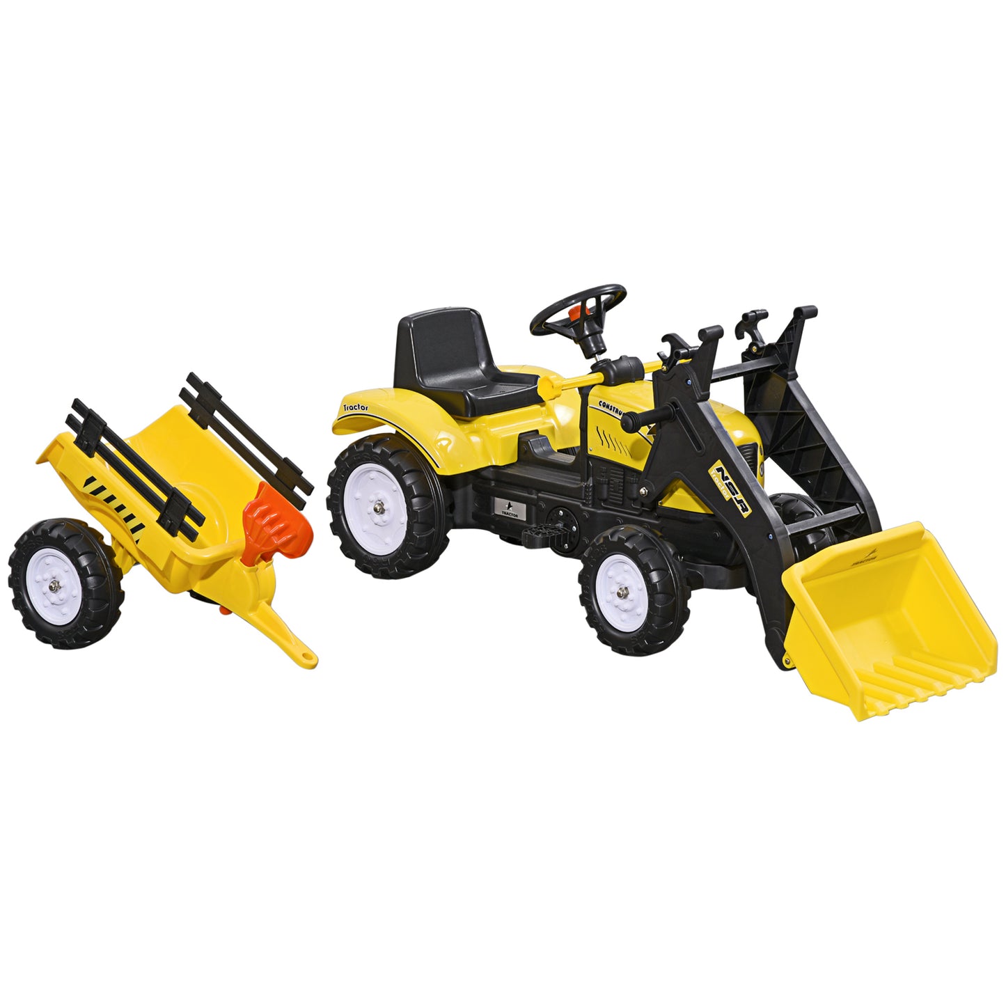 VarietyKart Front Loader Excavator Ride On Toy Pedal Control with 6 Wheels Controllable Bucket for 3 Years Old, Yellow