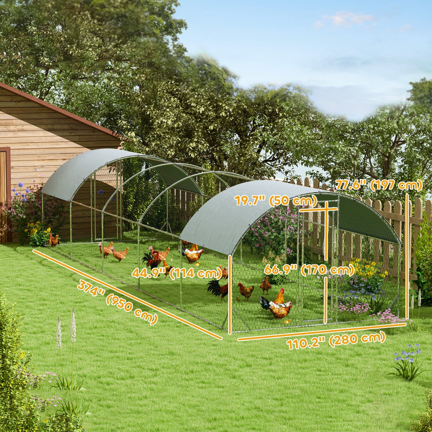 Galvanized Large Metal Chicken Coop Cage Walk-in Enclosure Poultry Hen Run House Playpen Rabbit Hutch with Cover for Out