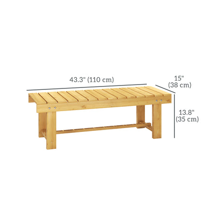 43" Wood Outdoor Bench, 2 Person Patio Bench, Backless Outdoor Patio Loveseat with Slatted Seat for Park, Backyard, Lawn