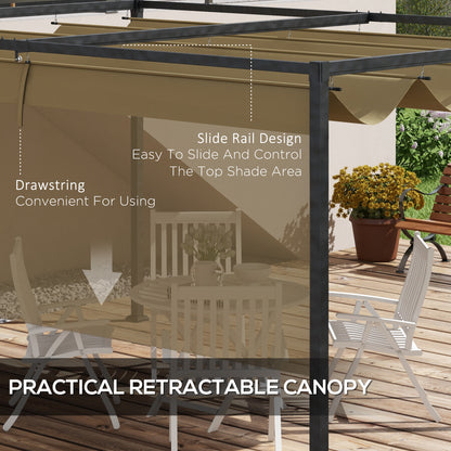 13' x 10' Patio Pergola with Retractable Canopy, Outdoor Sun Shelter, Yard Shade, Khaki