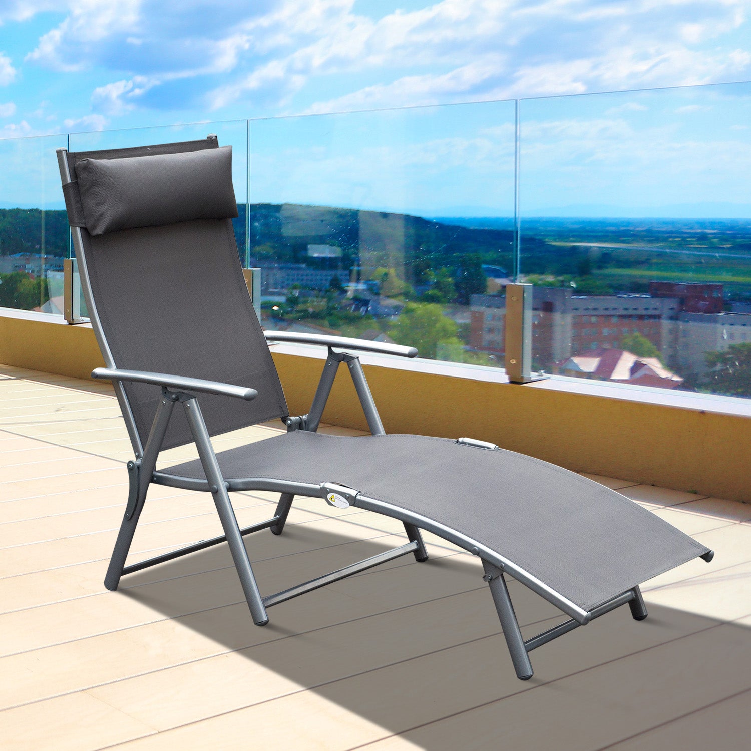 Heavy-duty Adjustable Folding Reclining Chair Outdoor Sun Lounger Patio Chaise Lounge Garden Beach Gravity Lounge with P
