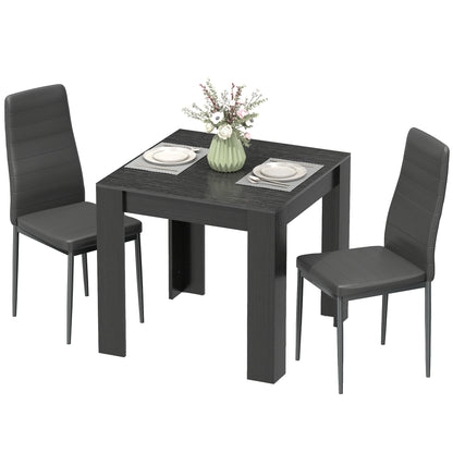 Dining Table Set for 2, Square Kitchen Table and Chairs, Dining Room Table and PU Leather Upholstered Chairs, Black