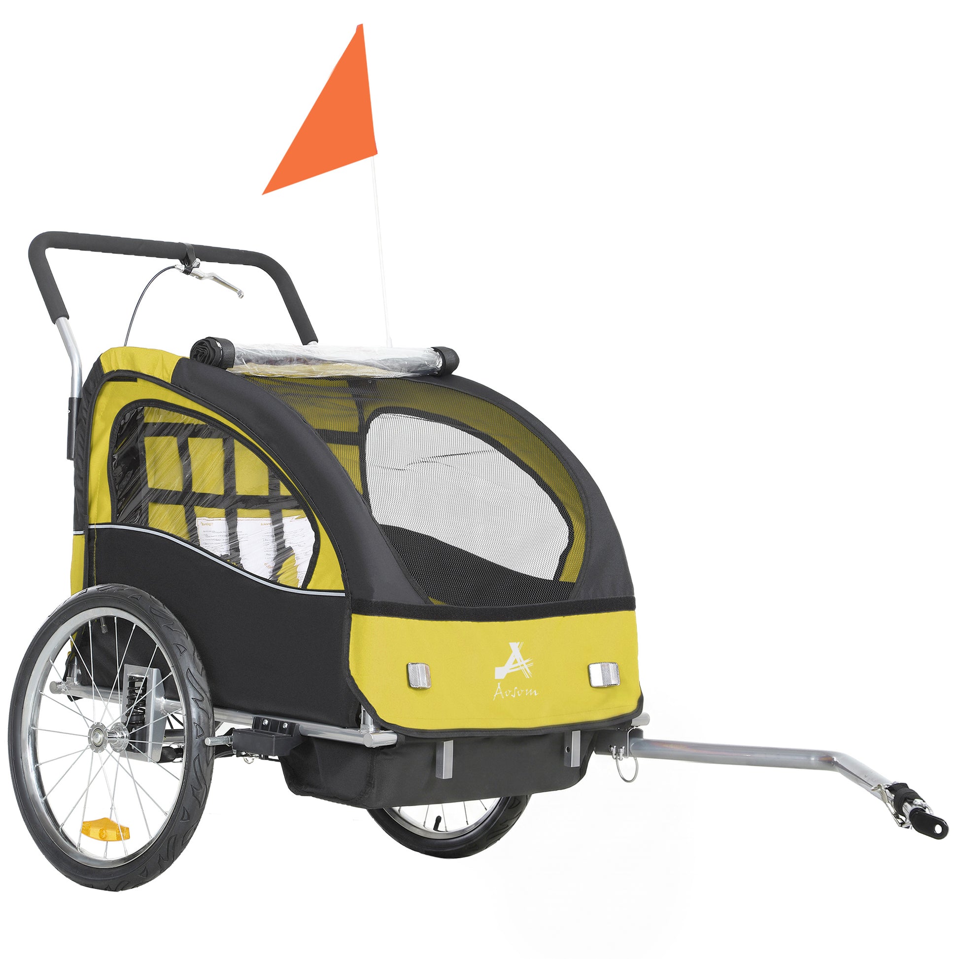 VarietyKart 2-in-1 Bike Trailer for Kids, Foldable 2-Seat Baby Stroller with 5-Point Harness, Rubber Wheels, Storage Bag