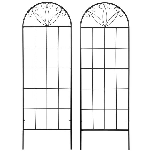 Metal Garden Trellis Pack of 2 for Climbing Plants, Arched Grid Trellis Panels, 20" x 60", Black