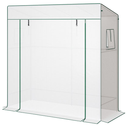 Walk-in Tomato Greenhouse Lean-to Green House with Reinforced PE Cover, Roll-up Door, Mesh Windows, White
