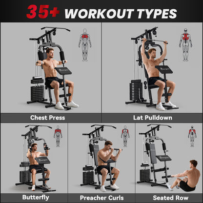 Soozier Home Gym Equipment Weight Training Machine, Multifunction Workout Machine with 143lbs Weight Stack for Full Body