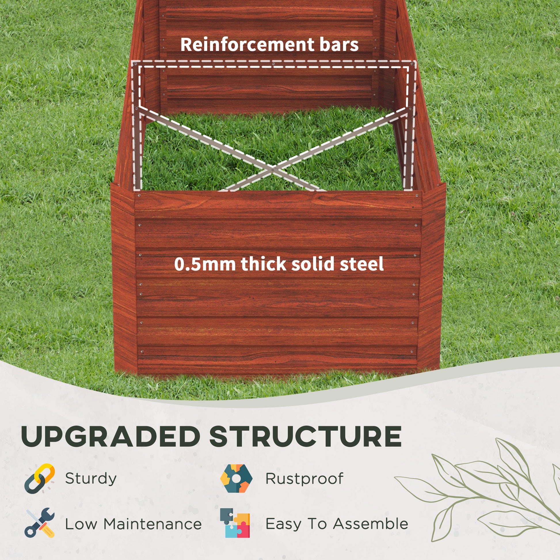 Galvanized Raised Garden Bed, Steel Outdoor Planters with Reinforced Rods, 71" x 35" x 23", Rustic Brown