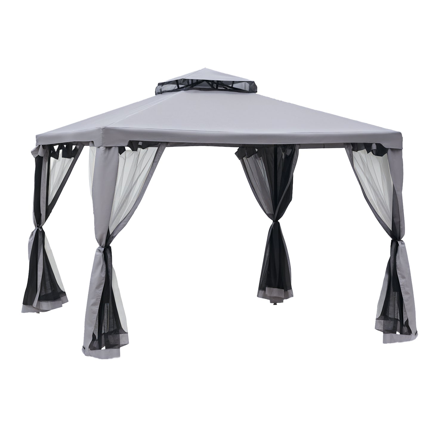 10' x 10' Patio Gazebo Pavilion, 2-Tier Roof Canopy Outdoor Event Tent with Steel Frame and Mosquito Netting for Garden,