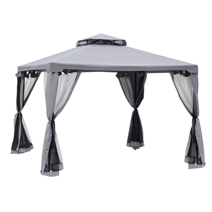 10' x 10' Patio Gazebo Pavilion, 2-Tier Roof Canopy Outdoor Event Tent with Steel Frame and Mosquito Netting for Garden,