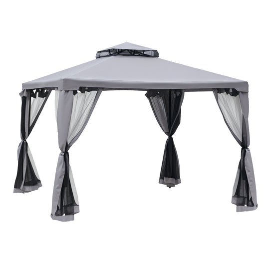 10' x 10' Patio Gazebo Pavilion, 2-Tier Roof Canopy Outdoor Event Tent with Steel Frame and Mosquito Netting for Garden,