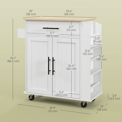 Rolling Island with Wheels for Kitchen, Kitchen Island on Rollers with Power Outlets, Drawer and Doors