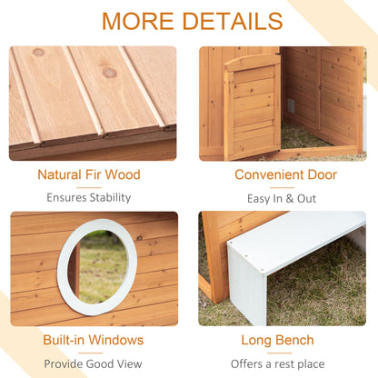 Wooden Outdoor Playhouse for Kids with Working Door, Windows, Mailbox, Bench, Flowers Box and Blackboard, Yellow