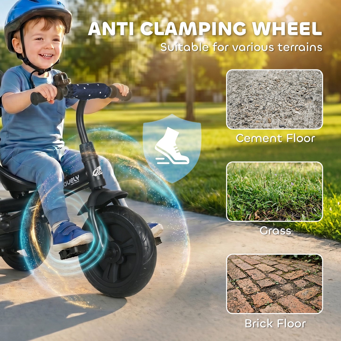 Qaba 6 in 1 Kids Tricycle with Removable Handlebar and Canopy, Navy Blue