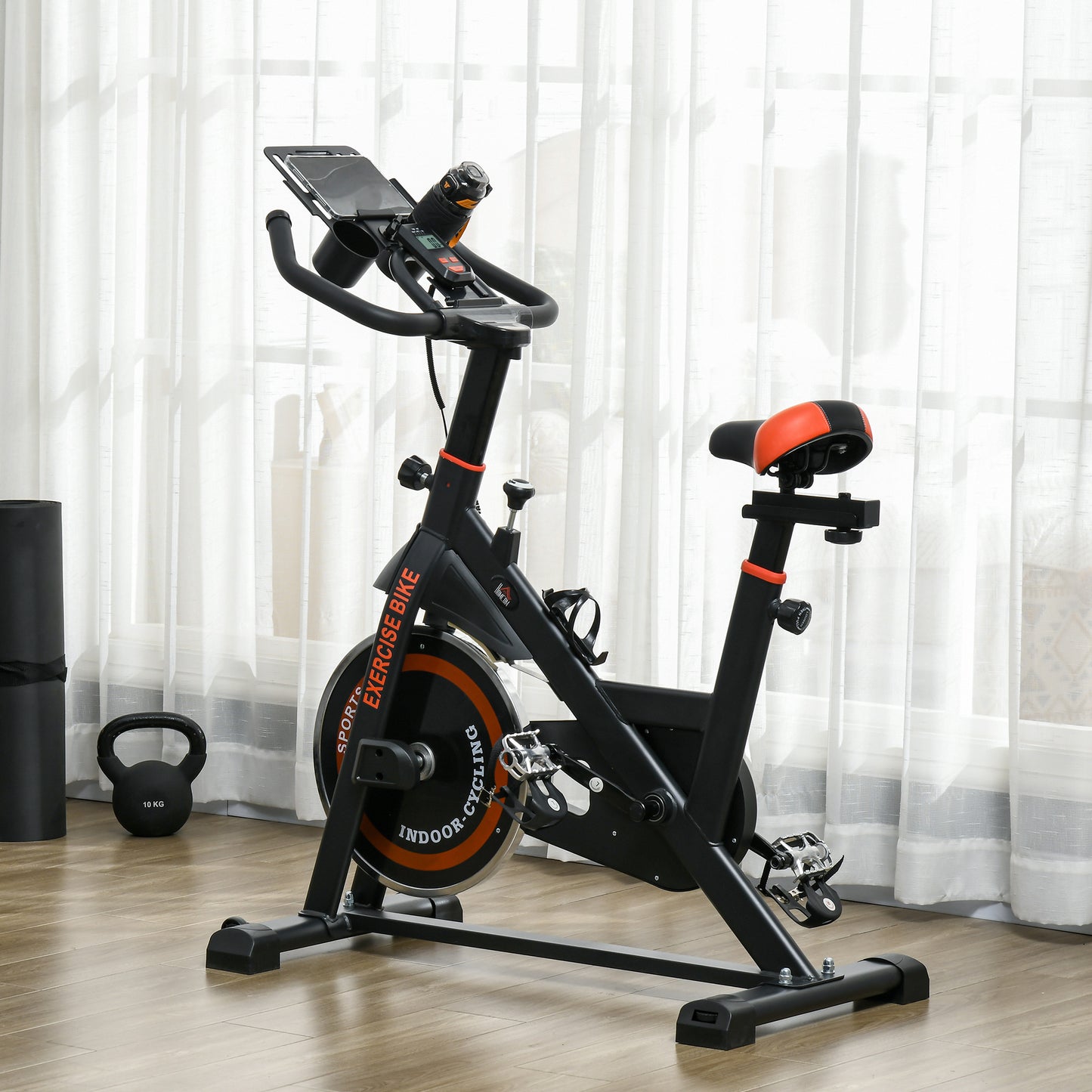 Soozier Adjustable Upright Stationary Exercise Bike w/ LCD Display, Indoor Cycling Bike for Home w/ Adjustable Resistanc