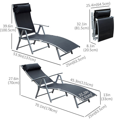 Heavy-duty Adjustable Folding Reclining Chair Outdoor Sun Lounger Patio Chaise Lounge Garden Beach Gravity Lounge with P