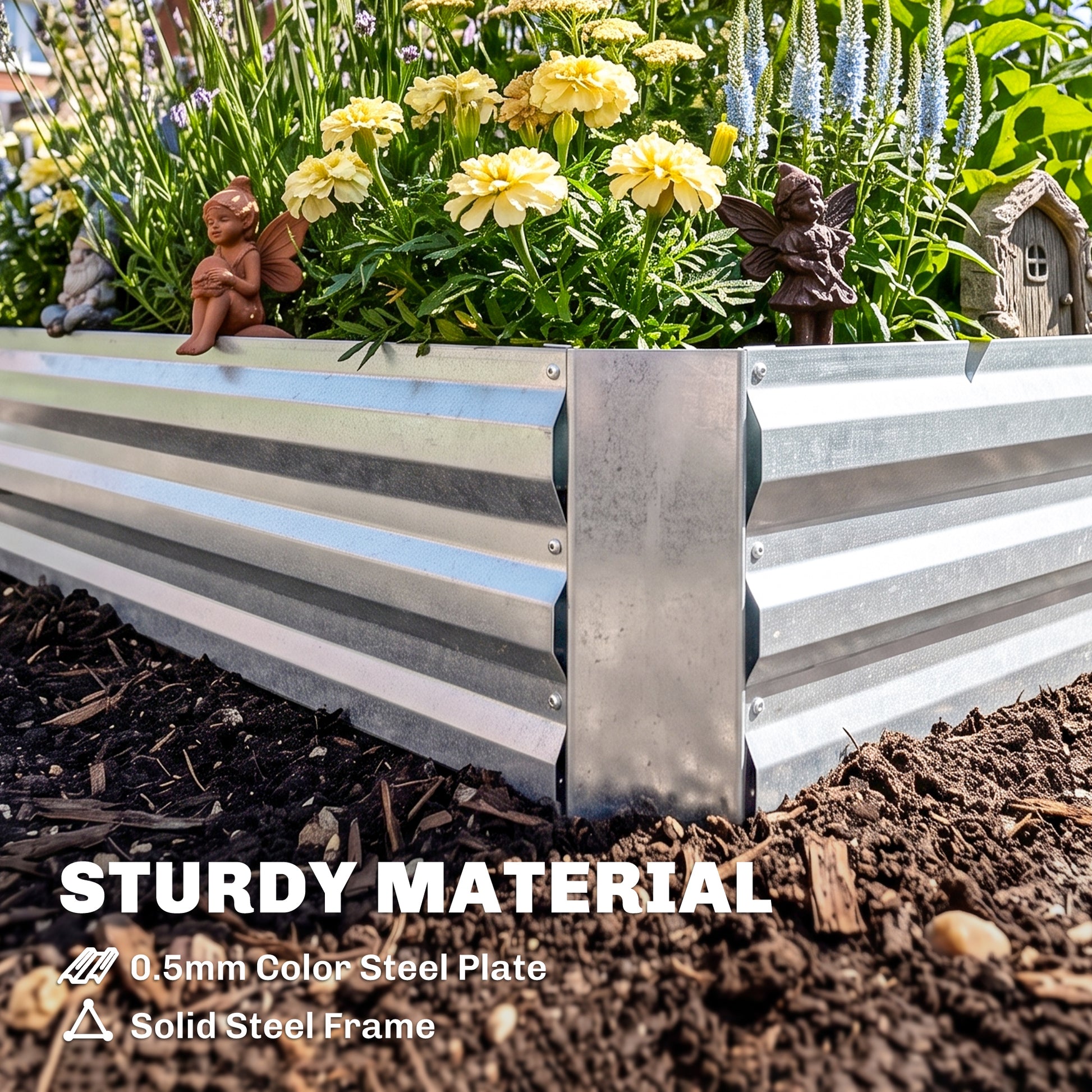 Steel Outdoor Raised Garden Bed with Greenhouse,Cover, Roll Up Door, Dual Use, 50"x37.4"x36.2", Clear