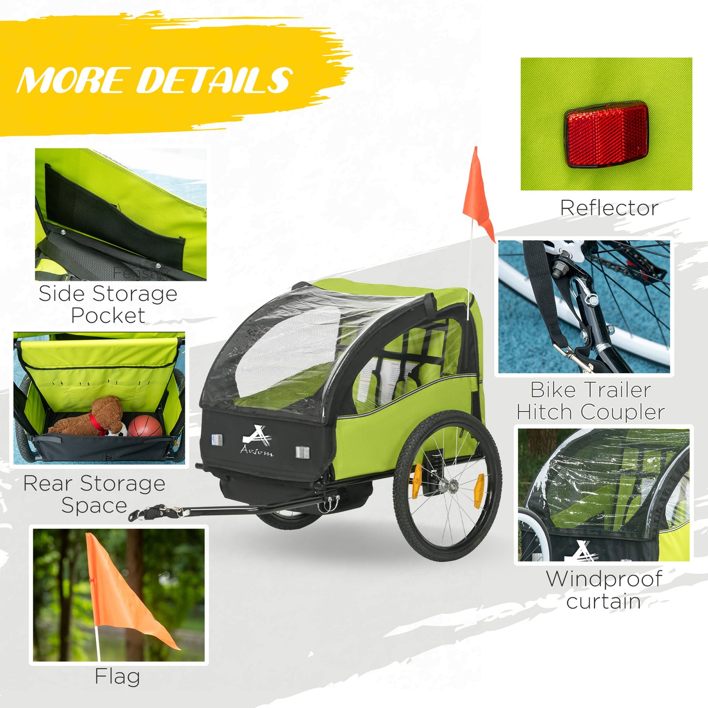 VarietyKart 2 Seat Bike Trailer for Kids, Baby Stroller with Storage Bag, 5 Point Harness, Bicycle Trailer with 20" Whee