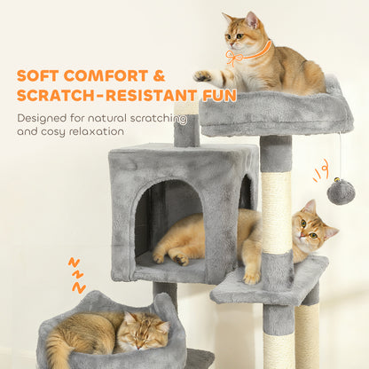 76" Large Cat Tree for Indoor Cats with 8 Scratching Posts, 3 Plush Beds, 2 Hammocks, 2 Large Condos, Ramp, Light Grey