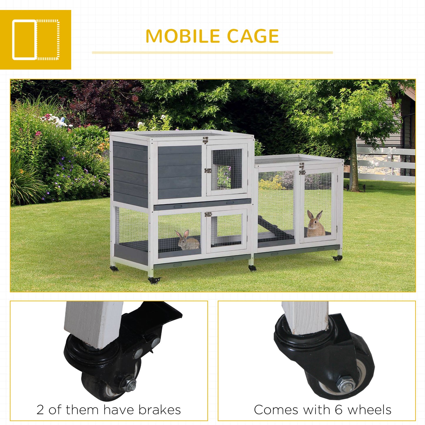 Wooden Rabbit Hutch Elevated Pet House Bunny Cage Small Animal Habitat with Slide-out Tray Lockable Door Openable Top fo