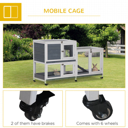 Wooden Rabbit Hutch Elevated Pet House Bunny Cage Small Animal Habitat with Slide-out Tray Lockable Door Openable Top fo