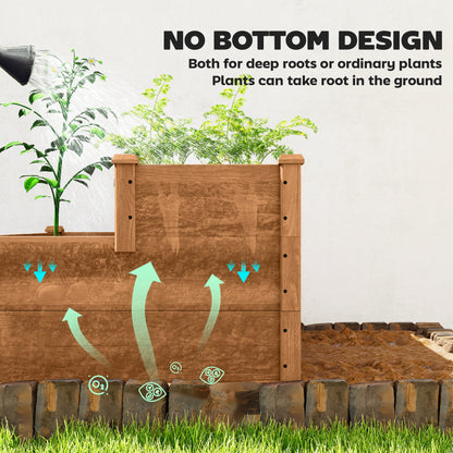 3-Tier Garden Bed Planter Box for Backyard, Patio, 49"x49"x22", Brown