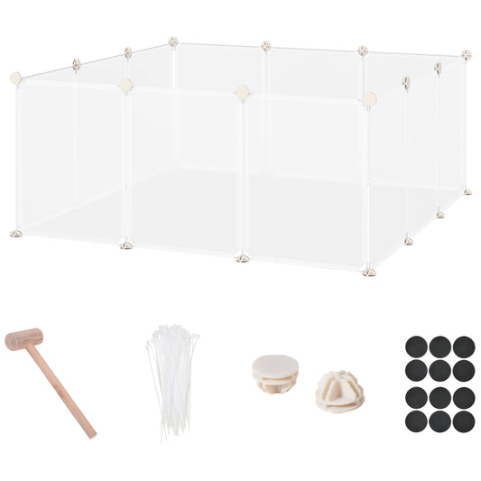 Small Animal Cage Plastic Chinchilla Cage 12 Panels for Guinea Pig, 18" x 14", White