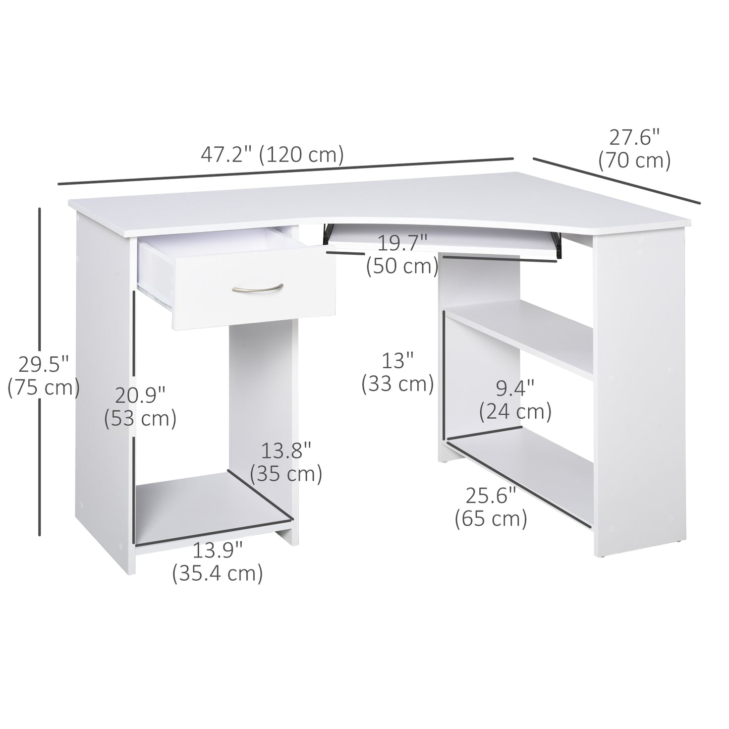 47" L-Shaped Desk with Keyboard Tray, Computer Corner Desk for Small Space with Shelves, Drawer, CPU Stand, Home Office 