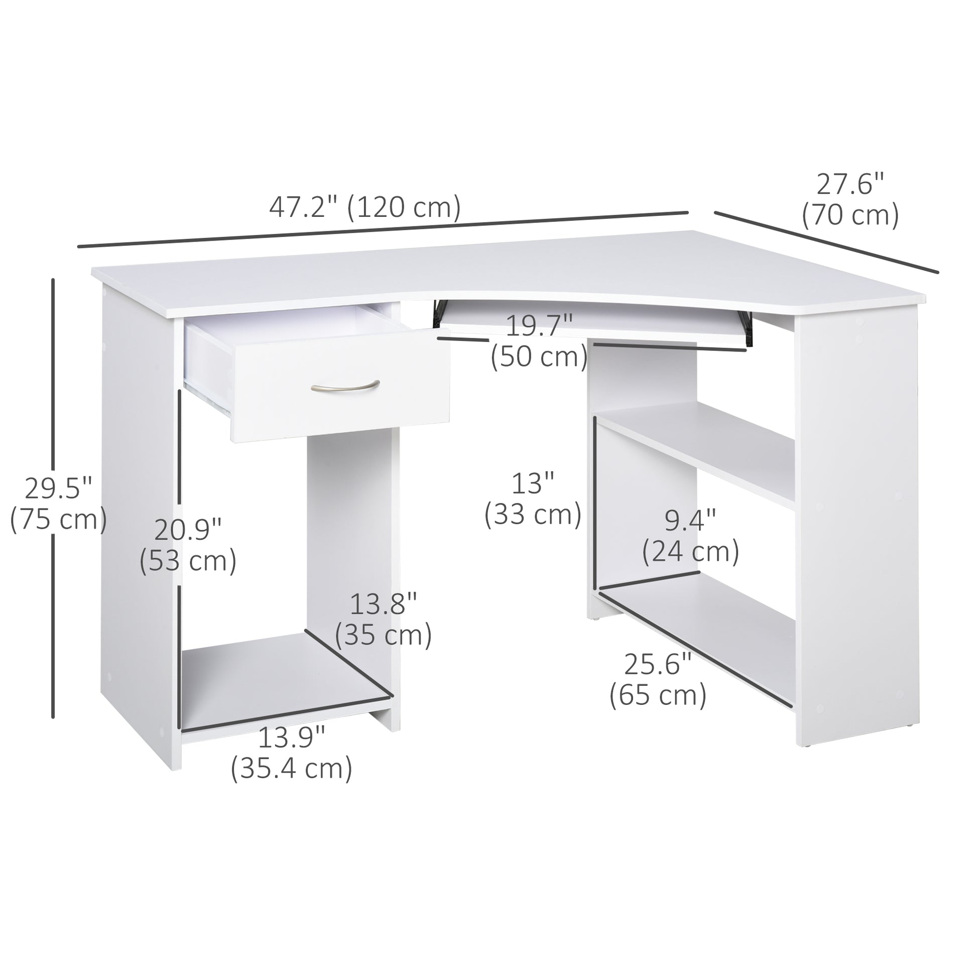 47" L-Shaped Desk with Keyboard Tray, Computer Corner Desk for Small Space with Shelves, Drawer, CPU Stand, Home Office 