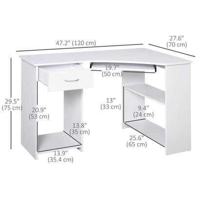 47" L-Shaped Desk with Keyboard Tray, Computer Corner Desk for Small Space with Shelves, Drawer, CPU Stand, Home Office 