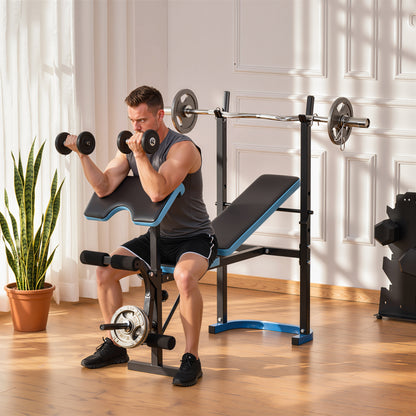 Soozier Adjustable Weight Bench with Barbell Rack and Leg Developer for Weight Lifting and Strength Training Multifuncti