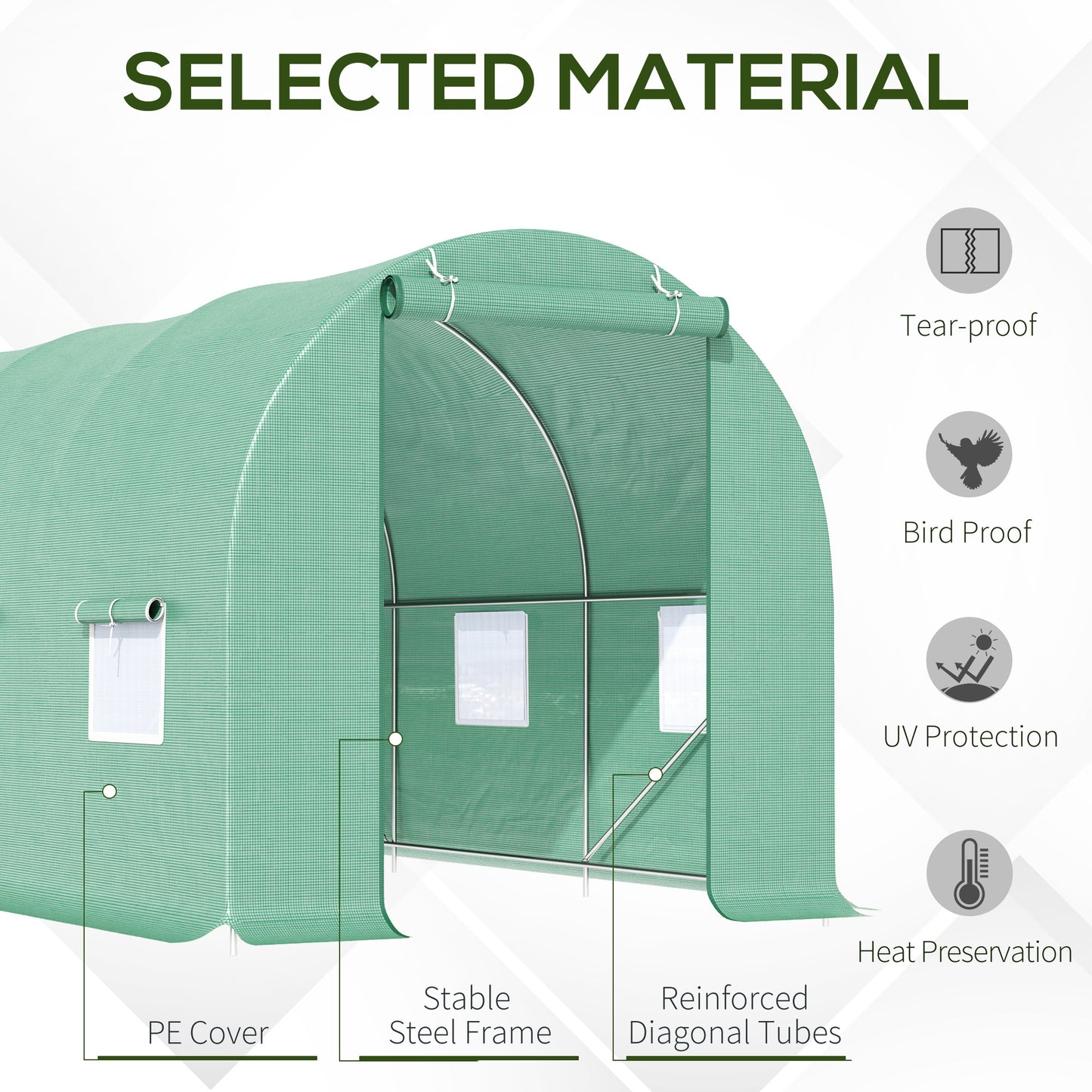 15' x 6.6' x 6.6' Walk-in Tunnel Greenhouse Garden Plant Seed Growing Warm House Outdoor Hot House w/ Roll Up Door, Wind