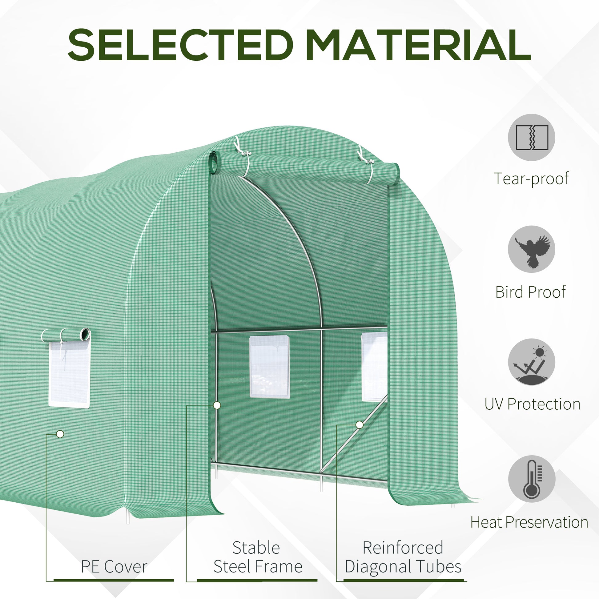 15' x 6.6' x 6.6' Walk-in Tunnel Greenhouse Garden Plant Seed Growing Warm House Outdoor Hot House w/ Roll Up Door, Wind