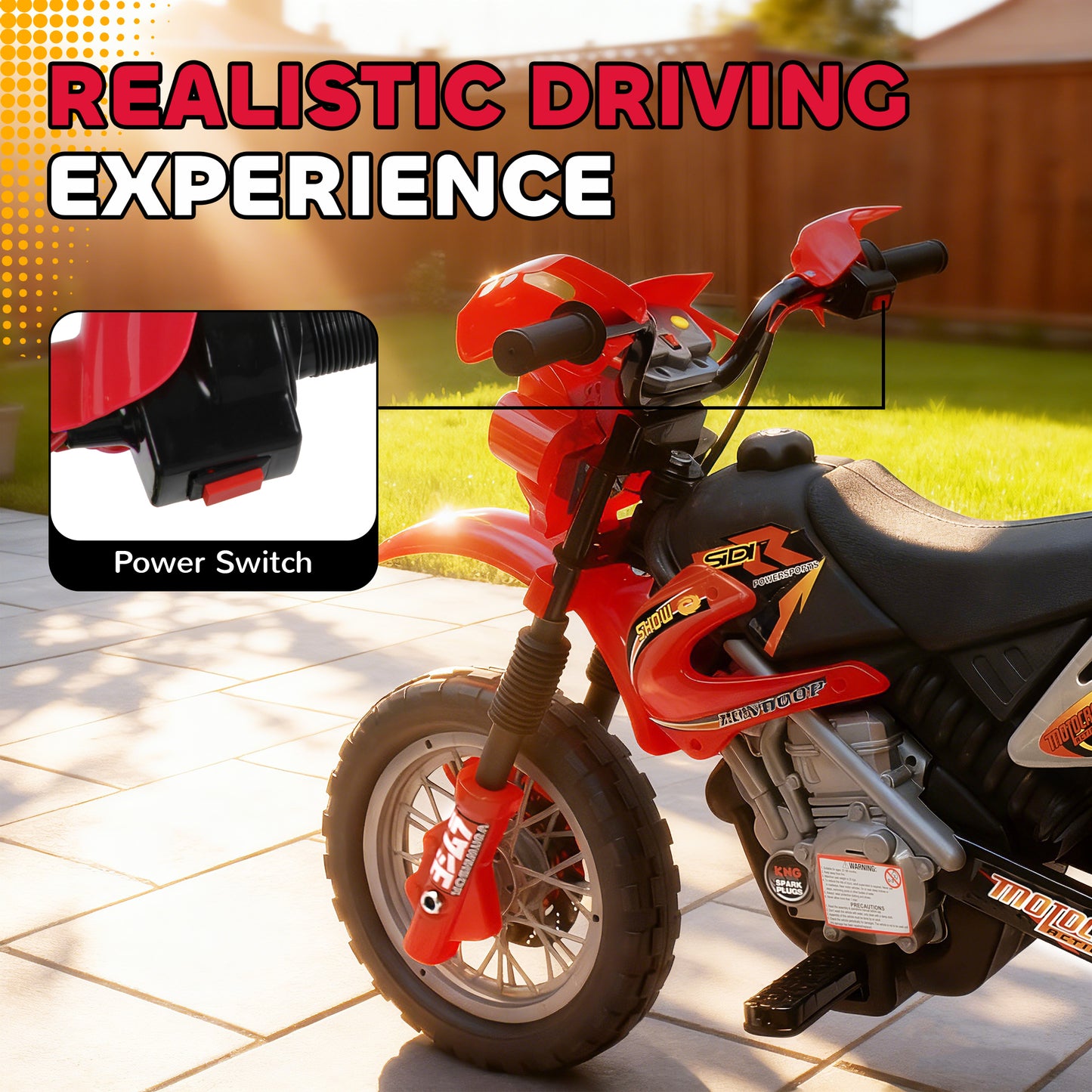 VarietyKart 6V Kid Electric Ride On Motorcycle Powered Dirt Bike Battery Scooter For 3-6 Year Old Kids Toddlers W/ Train