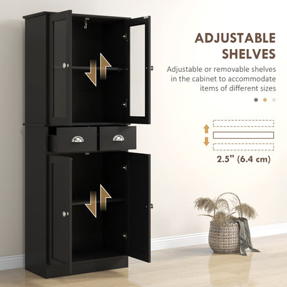 61" Kitchen Pantry Cabinet, Freestanding Farmhouse Buffet Storage Cabinet with Soft Close Glass Doors and Adjustable She
