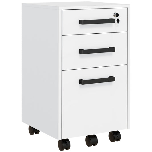Lockable Vertical File Cabinet with Lock, 3 Drawer Filing Cabinet with Hanging Bars for Letter and A4 Size, White