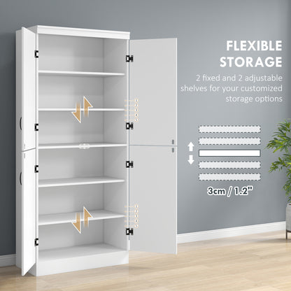 70" 4-Door Storage Cabinet, Freestanding Pantry Cabinet with Adjustable Shelves for Living Room, White