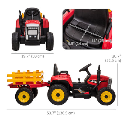 VarietyKart 12V Kids Ride on Tractor with Trailer, Remote Control, Music Start up Sound and Horn, USB, LED Lights, Red