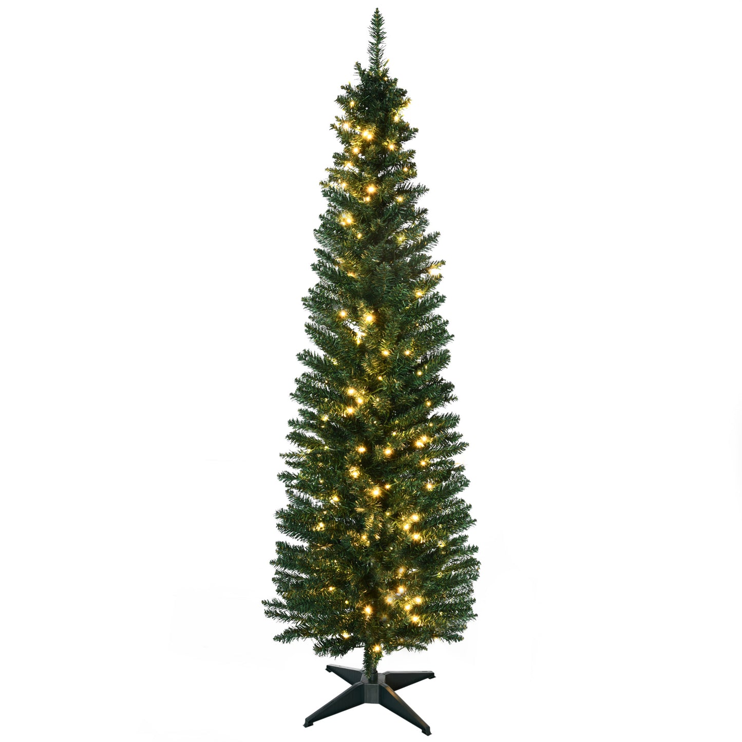 6' Pre Lit Artificial Pencil Christmas Trees, Xmas Tree with Realistic Branches and Warm White LED Lights, Green