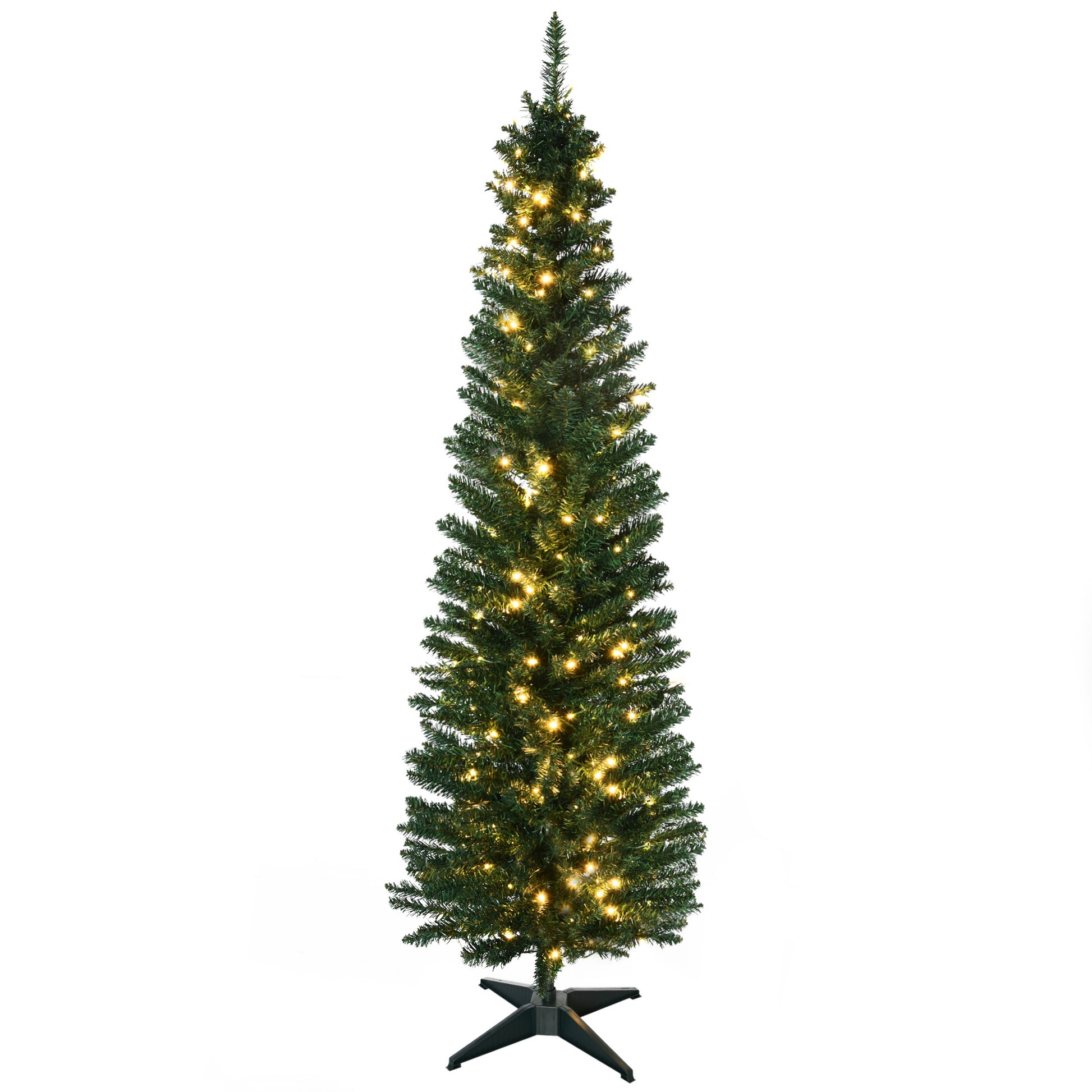6' Pre Lit Artificial Pencil Christmas Trees, Xmas Tree with Realistic Branches and Warm White LED Lights, Green