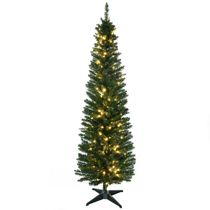 6' Pre Lit Artificial Pencil Christmas Trees, Xmas Tree with Realistic Branches and Warm White LED Lights, Green