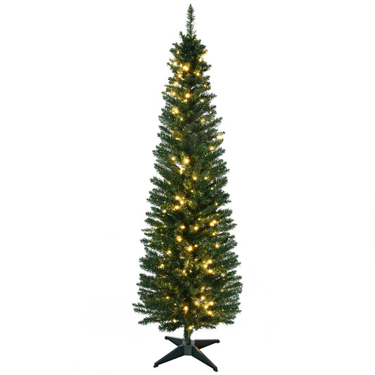 6' Pre Lit Artificial Pencil Christmas Trees, Xmas Tree with Realistic Branches and Warm White LED Lights, Green