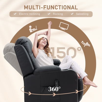 Swivel Massage Recliner Chair Rocker, Overstuffed Manual Reclining Sofa, PU Leather Rocking Chair with Side Pockets, Cup