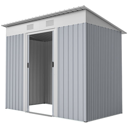 7' x 4' Outdoor Storage Shed, Metal Garden Shed with Lockable Sliding Doors and Vents, Grey