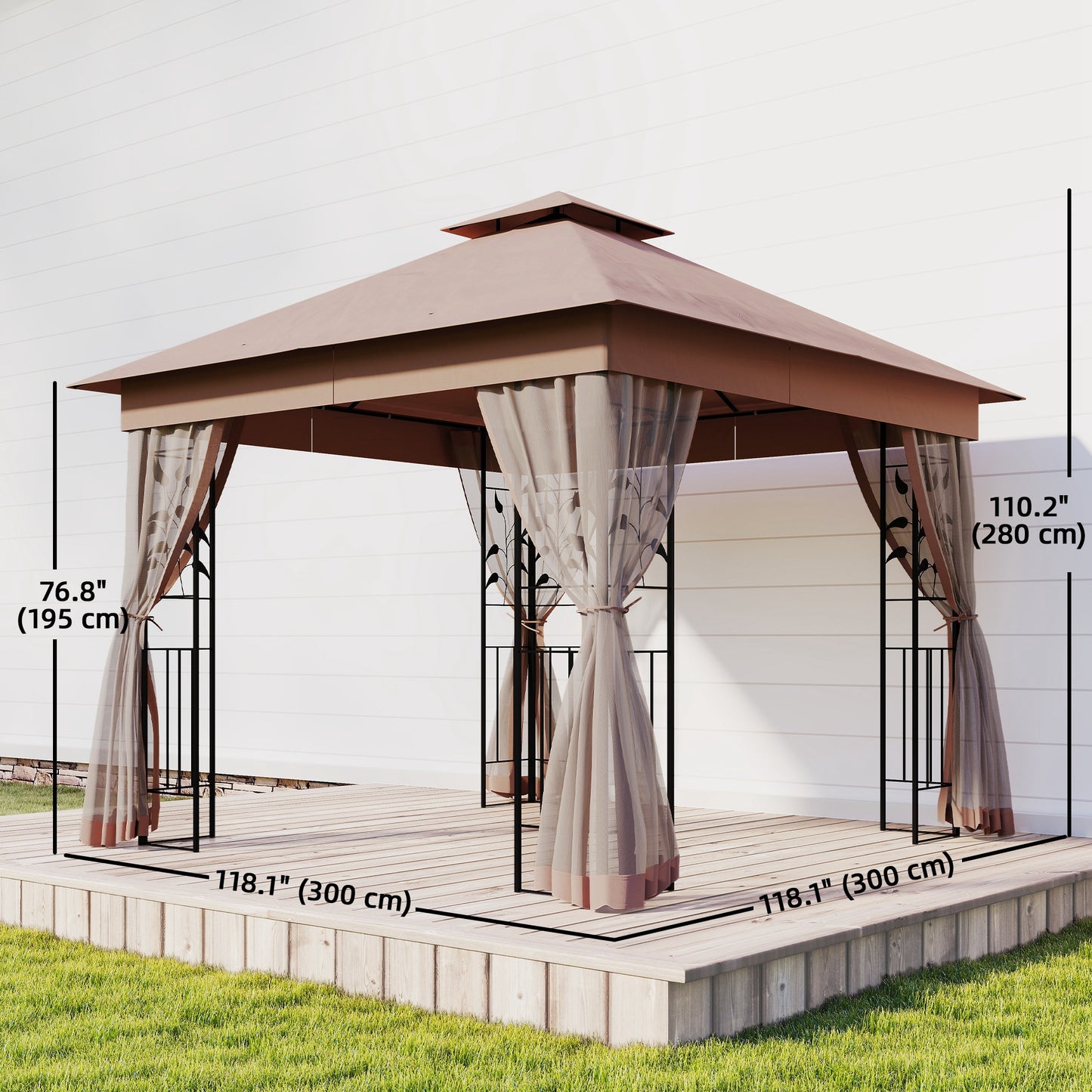 10'x10' Soft-top Steel Patio Gazebo Outdoor Sun Shelter with 2-Tier Polyester Roof, Curtain Sidewalls, Dark Brown