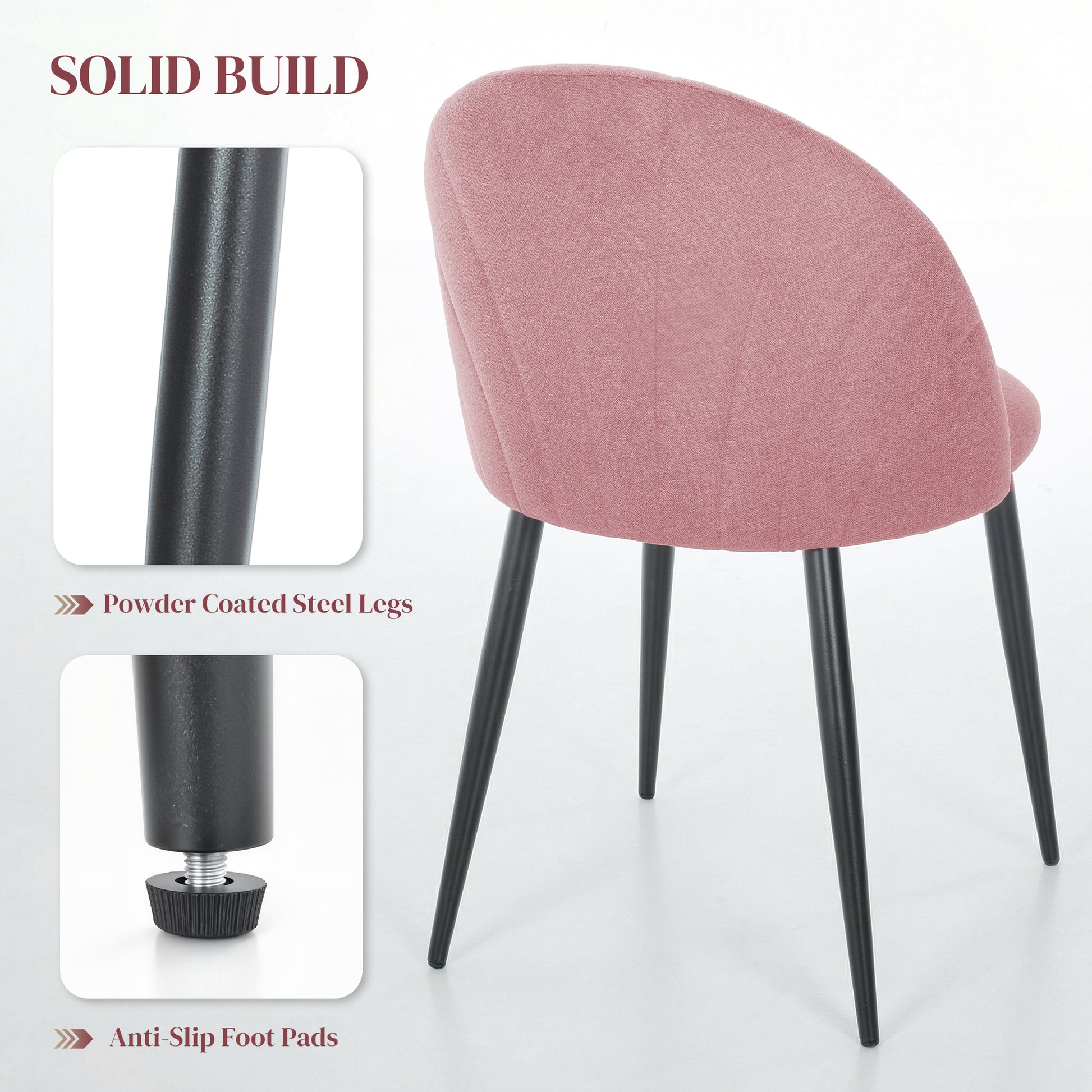 Modern Dining Chairs Set of 4, Upholstered Dining Room Chairs with Metal Legs, Shell Backrest, Padded Seat, Pink