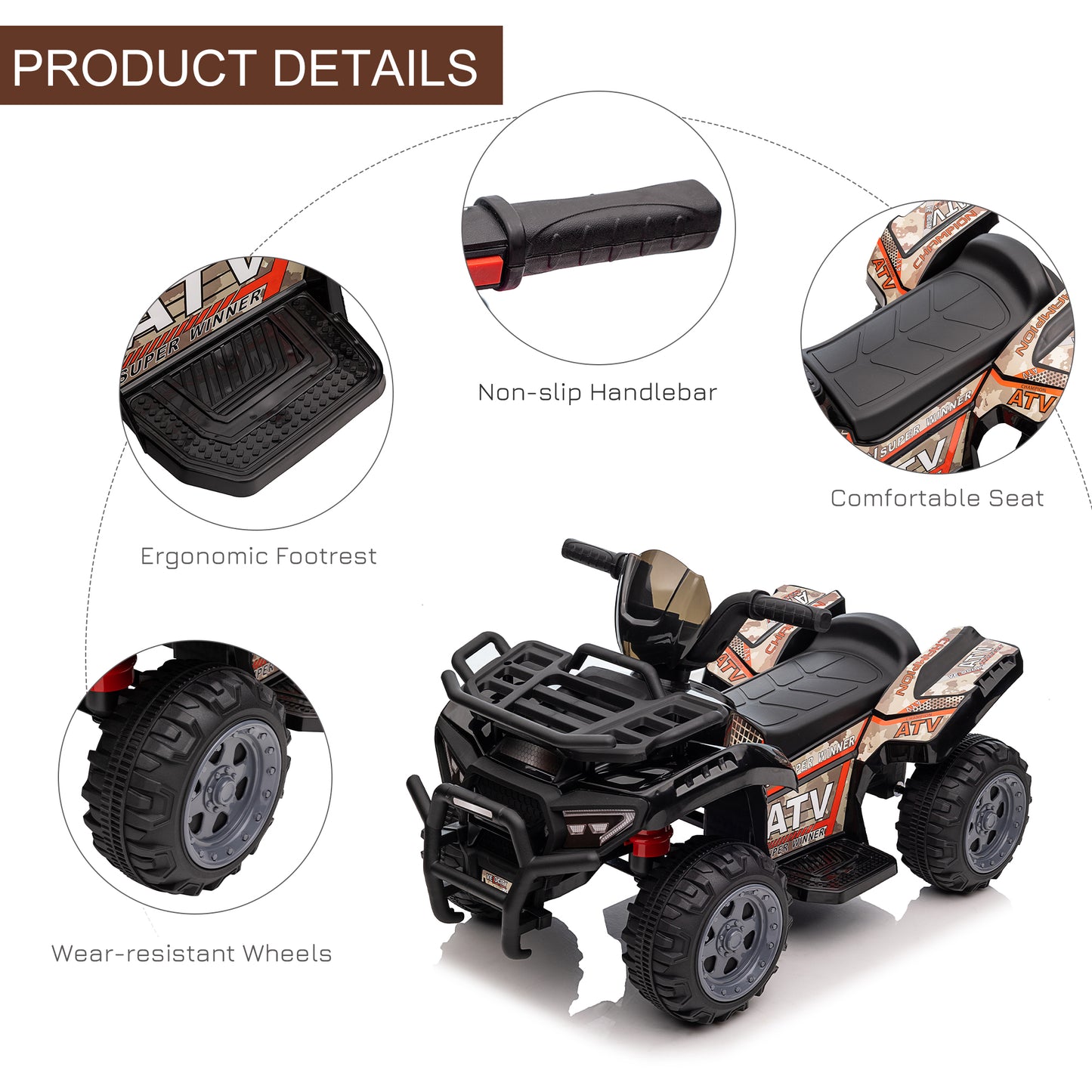 VarietyKart Kids Ride-on ATV Quad Bike Four Wheeler Car with Music, 6V Battery Powered Motorcycle for 18-36 Months, Blac